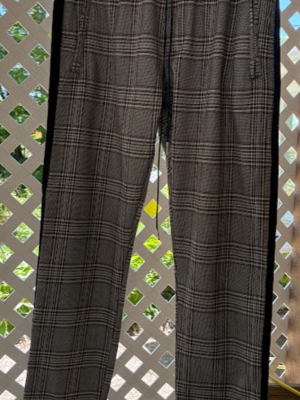 Forever 21 Men Plaid Jogger Pants Medium Glen Check Side Stripe Stretch Trousers